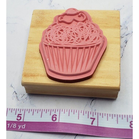 Wood Mounted Butter Cream Cupcake Sweet Dessert Rubber Stamp - Picture 7 of 8